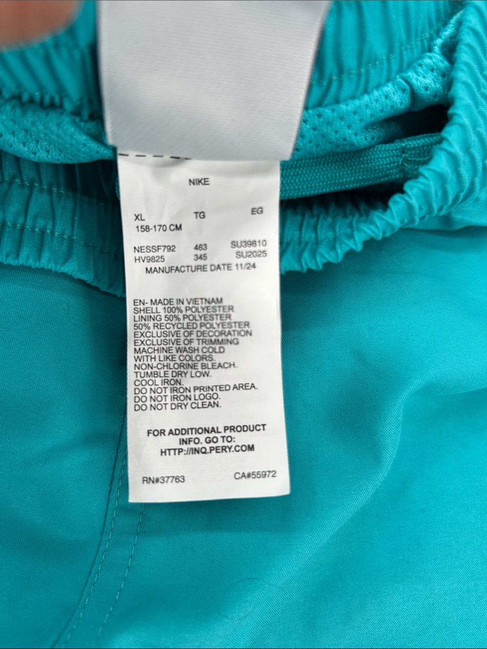 Nike Kids Turquoise Swim Shorts with White Logo and Gold Swoosh Size XL - Picture 3 of 8